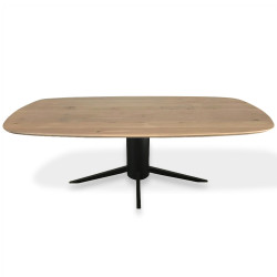 Deens ovaal massief eiken eettafel met taps lopende metalen spinpoot