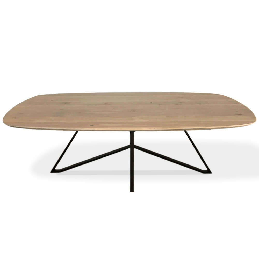 Deens ovaal massief eiken eettafel met tabs lopend metalen kolompoot ...