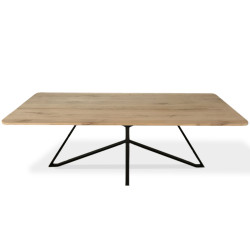 Afgeronde rechthoekige massief eiken eettafel met Dubbel W poot