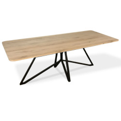 Afgeronde rechthoekige massief eiken eettafel met Dubbel W poot