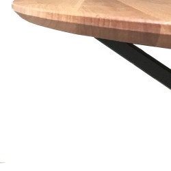 Rond eiken eettafel met zwart of wit metalen spinpoot