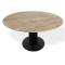 Rond eiken eettafel met zwart of wit metalen kolompoot