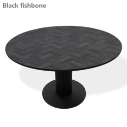 Rond HPL tafelblad met zwart metalen kolompoot