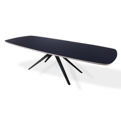 Deens ovaal HPL eettafel met taps lopende gebogen poten