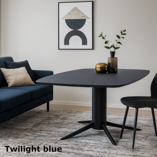 Deens ovaal HPL eettafel met taps lopende gebogen poten